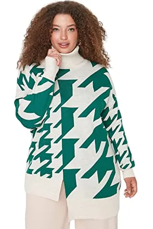 Trendyol Women Plus Size Relaxed Double-Breasted Turtleneck Knitwear Plus Size Jumper