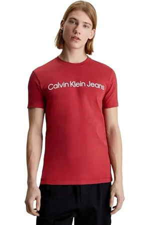 Calvin Klein Men Short-Sleeve T-Shirt Institutional Logo Slim Fit, Red , S