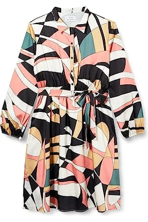 Gina Bacconi Long Sleeve Shirt Dress Twill Georgette, Black/Multi, M