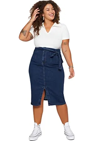 Trendyol Woman Pencil Skirt Regular fit Denim Plus Size Skirt, ,40
