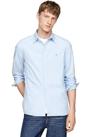 Tommy Hilfiger Men’s Slim Fit Pointed Collar Shirt, Multicolor (Vessel Blue/Optic White), XL