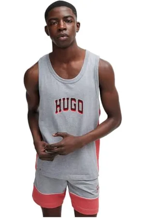HUGO BOSS Mens Match Tank Top Mesh-Trim Pyjama Vest in Stretch Cotton