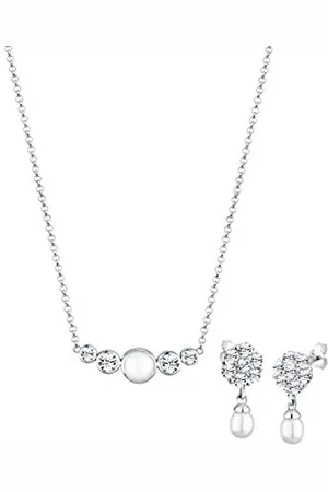 Elli Premium Jewelry Set Women Classic with Freshwater Cultured Pearl and Crystals in 925 Sterling Silver