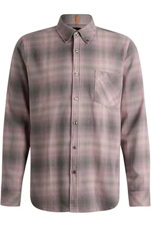HUGO BOSS Mens Rickert M Checked Regular-fit Shirt in Cotton Flannel