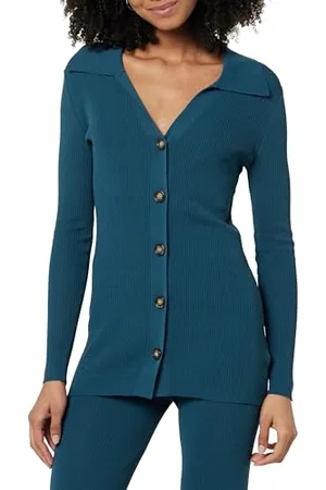 THE DROP Constance Rib Button-Down Sweater, Legion , M