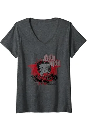 Betty Boop Womens Metal Betty Red Wings V-Neck T-Shirt