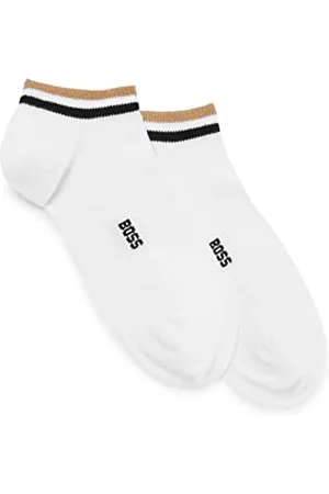 HUGO BOSS Mens 2P AS Uni stripe CC Two-pack of ankle-length socks with logo and signature stripe
