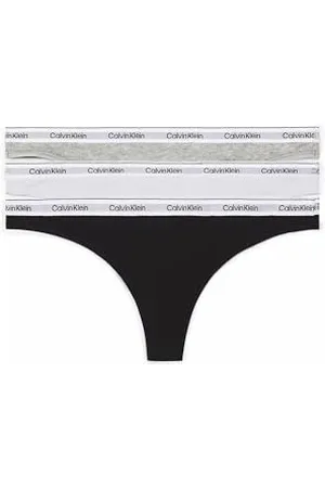 Calvin Klein Women Pack of 3 Thong Modern Logo Tanga, Multicolor (Black/White/Grey Heather), XL