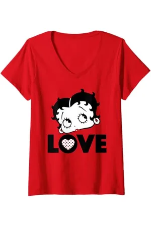 Betty Boop Womens Love Face Polka Heart V-Neck T-Shirt