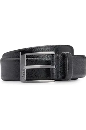 HUGO BOSS Mens Elloy Sz35 Logo-buckle belt in grained Italian leather