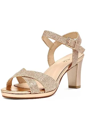 DREAM PAIRS Women’s Open Toe Ankle Strap Sparkly Strappy Chunky Heel Pump Sandals,Size 9,CHAMPAGNE/GLITTER,ICE-1