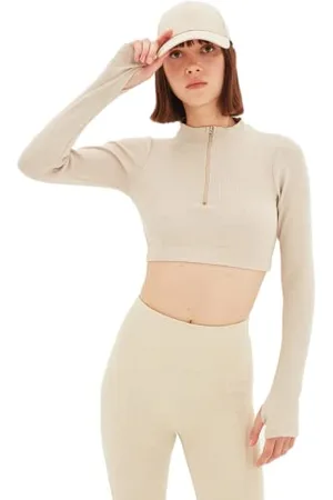 Trendyol Women Sportswear Fitted Basic Standing Collar Knit Blouse