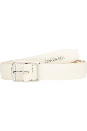Calvin Klein Women Belt Slim Square Buckle 2.0 Leather, Off-White (Dk Ecru), 85 cm
