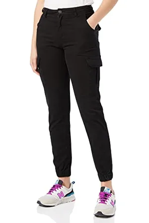 Urban classics Combat Cargo Trousers for Women, Cargo Joggers Trousers for Women, Stretch Casual High-Waist Cargo Trousers, Combat Casual Trousers, Colour: Black, Size: 34