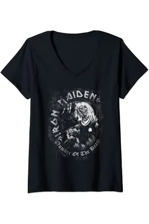 Iron Maiden Womens - Number of the Beast Greyscale V-Neck T-Shirt