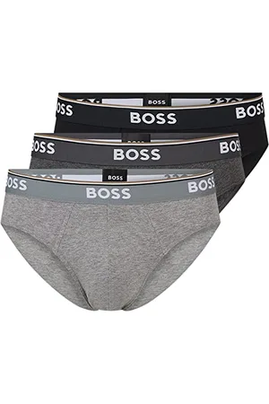 HUGO BOSS Mens Brief 3P Power Three-Pack of Logo-Waistband Briefs in Stretch Cotton Grey