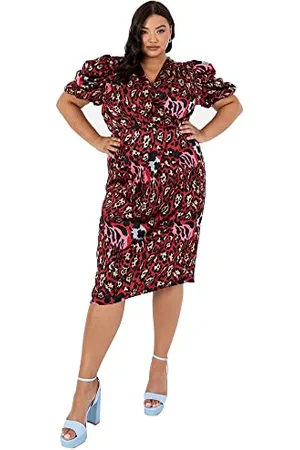 Lovedrobe Ladies Plus Size Dress for Womens V Neck Short Sleeve Puffed Size 16