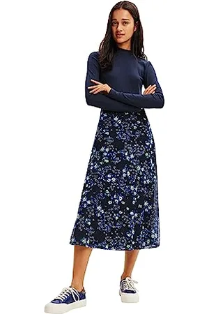 Desigual Michigan Navy Poloneck Top & Flared Midi Skirt Dress 23WWVK11