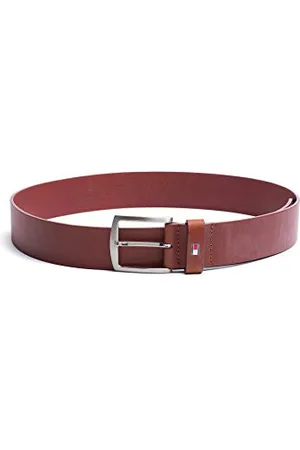 Tommy Hilfiger Belts for Men - Leather Belts For Men - Metal Buckle And Details - 100% Genuine Leather - Denton Belt - Brown - 85