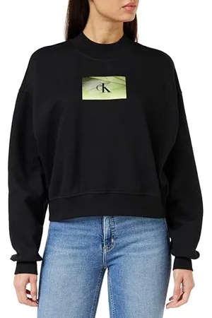 Calvin Klein Jeans Women Illuminated Box Logo Crew Neck Sweatshirts Black, L
