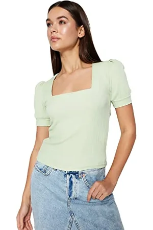 Trendyol Woman Regular fit Basic Square Collar Knit Blouse, ,M