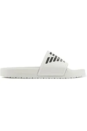 Emporio Armani Bold Eagle Logo Slides Sandal, White+Black, 40