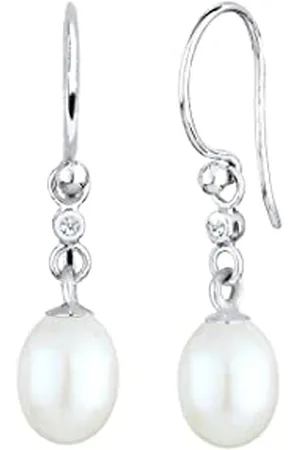 DIAMORE Elli DIAMONDS Earrings Women Elegant with Freshwater Pearls and Diamond (0.03 ct.) in 925 Sterling