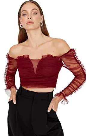 Trendyol Women Glam Slim Off-Shoulder Square Collar Woven Blouse