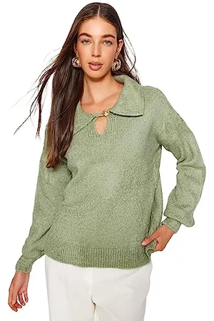 Trendyol FeMan Oversize Basic Polo Neck Knitwear Sweater, ,M