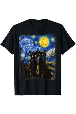 King Of Tees Starry Night Vincent van Gogh Famous Painting Cats T-Shirt