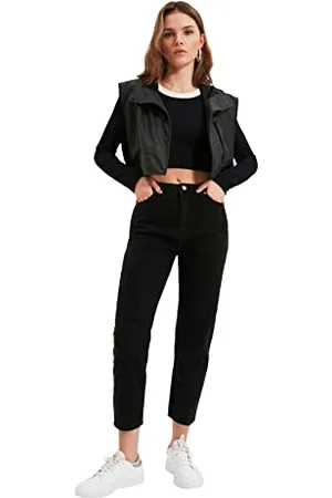 Trendyol Women Petite High Waist Straight Leg Mom Jeans Black