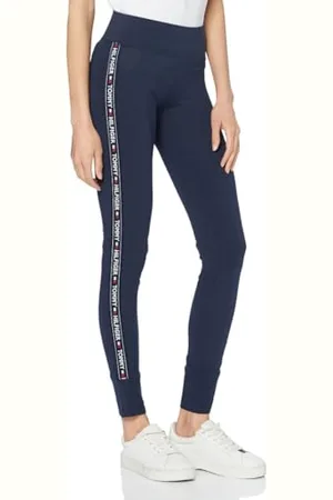 Tommy Hilfiger Womens Side Logo Leggings - Cotton Blend - 95% Cotton, 5% Polyester - Elasticated Waist - Regular Fit - Medium Rise Waist - Size M