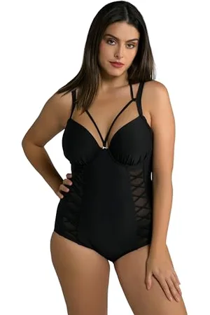Ulla Popken Womenswear Plus Size Curvy Oversize Crisscross Strap Front Lined Underwire Swimsuit 26 804884100-52