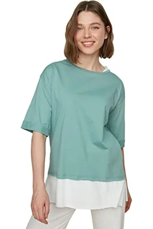 Trendyol Women Plus Size Oversize Basic Crew Neck Knit T-Shirt
