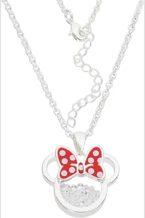 Disney Minnie Plated Brass with Red enamel Bow April Birthstone Floating Stone Necklace CF00308SAPRL-Q.PH