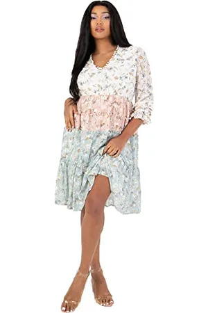 Lovedrobe Womens Midi Dress Ladies Long Sleeve Lightweight Boho Print Embroidered Cut-Out Pom Pom Detail V Neckline Size 22
