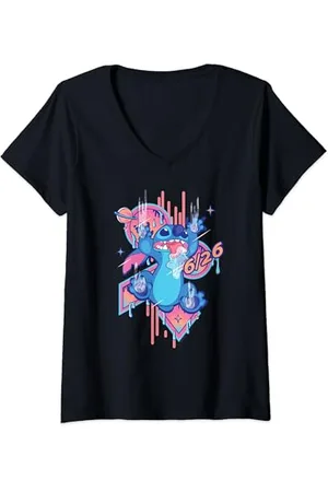 Disney Womens Lilo & Stitch 626 Stitch Day Drool Slide June 26 V-Neck T-Shirt