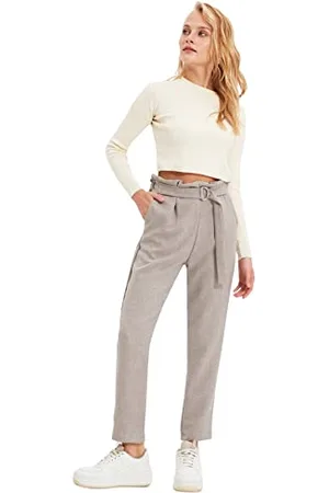 Trendyol Women High Waist Short Leg Carrot Pants Trousers