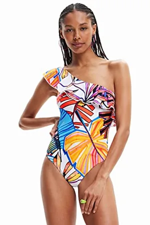 Desigual Medewi One Shoulder Frill Tropical Swimsuit 23SWMK12