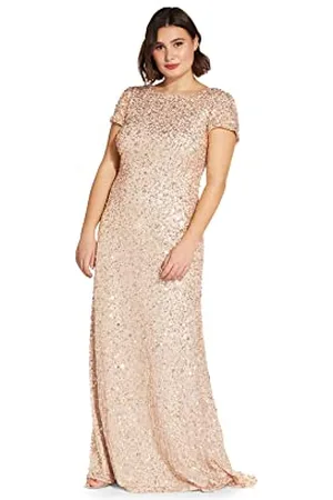 Adrianna Papell Womens91874600Short-sleeve All Over Sequin Gown Short-Sleeve Dress - Gold - 12