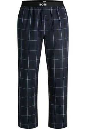HUGO BOSS Mens Urban Pants Logo-Waistband Pyjama Bottoms in Checked Cotton