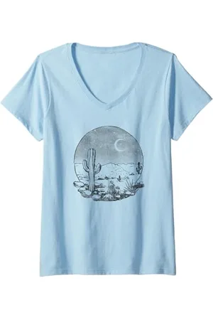 Trendy Apparel Womens Night time Desert High Contrast Landscape V-Neck T-Shirt