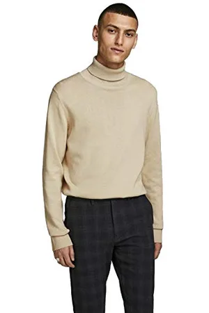 JACK & JONES Mens Eemil Roll Neck Knitted Jumper Variation Theme-Oatmeal - Large
