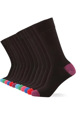 FM London 12-Pack Unisex Super Soft Calf Socks - Mens Socks & Womens Socks with Breathable, Odour Resistant Design - Stretch Fit and Cotton Rich with Coloured Toe and Heel Option