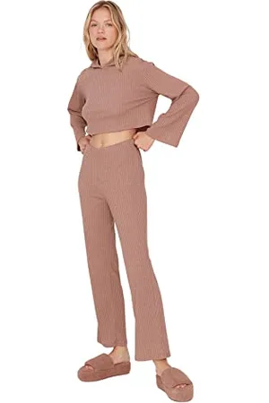 Trendyol Women Plain Knit T-shirt-Trousers Pajama Set