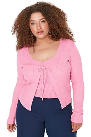 Trendyol Women Plus Size Slim fit Basic V Neck Knitwear Plus Size Cardigan