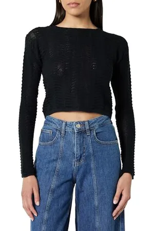 THE DROP Women’s Makayla Crochet Dropped Shoulder Cropped Pullover, , XXL