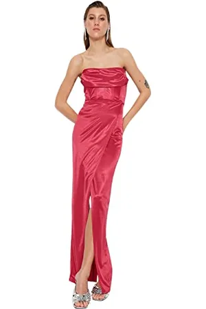 Trendyol FeMan Wrapover Fitted Knit Evening Dress, ,36