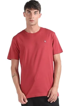 Calvin Klein Men Short-Sleeve T-Shirt Ck Embro Badge Crew Neck, Red , XS