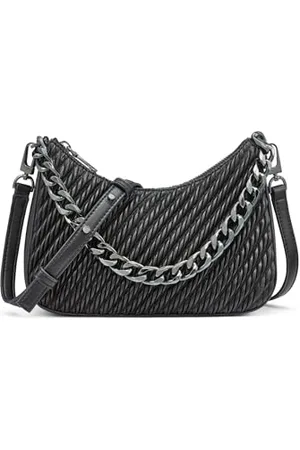 DKNY Women Jenna Demi Crossbody Handbag, Black/Silver, Medium